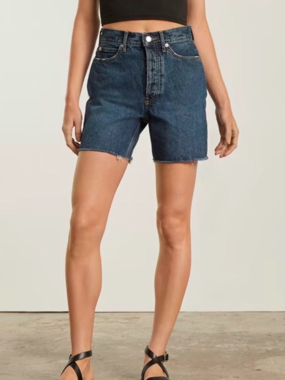 Everlane The Rigid Way High Denim Shorts in Dark Blue Wash